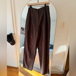 Vintage Women’s Chocolate Brown Pleated Slacks – Suede-Like Finish | Size 6